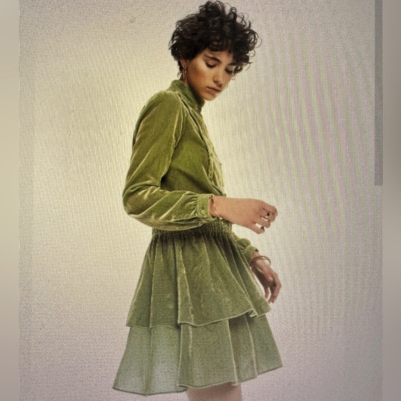 Scotch & Soda Dresses & Skirts - NEW Scotch & Soda Jade Green Velvet Mini Balletcore Victorian Western Dress